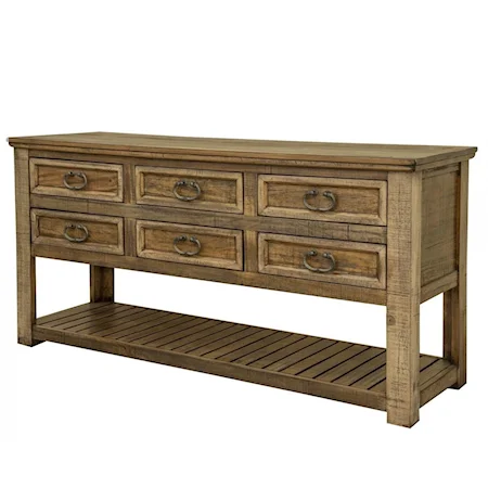 Rustic Sofa Table with 6 Drawers